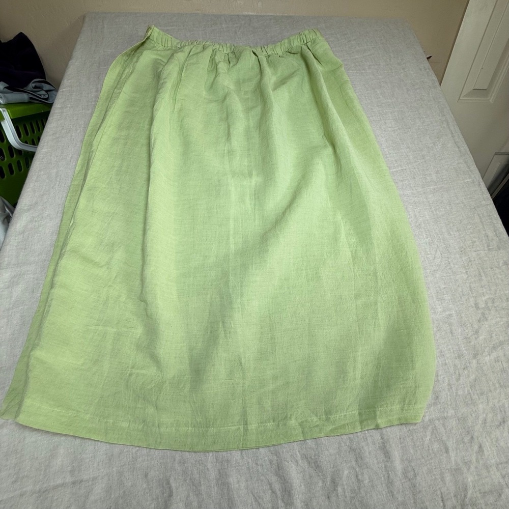 Eileen Fisher Button Wrap Skirt Women 3XP Lime Green NWT Linen Blend Midi - Picture 1 of 13
